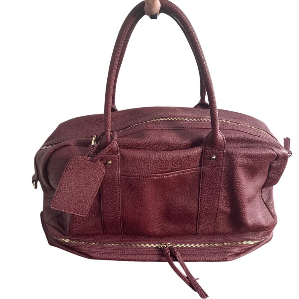 Sole Society Mason Weekender Carry On‎ Travel Bag in Burgundy Faux Leather